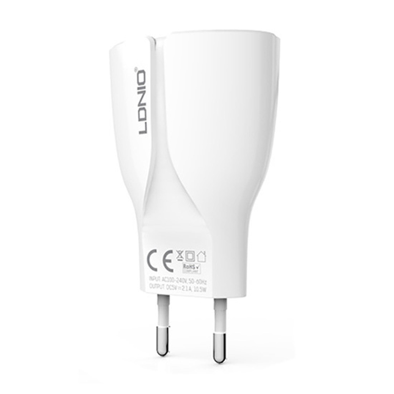 Сетевое зарядное устройство + кабель Lightning Ldnio A2271 15 Вт, белый - 1