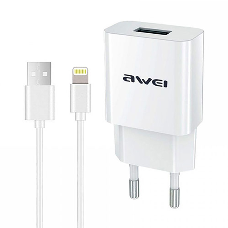Сетевое зарядное устройство + кабель Lightning Awei С-832 10 Вт, белый - 3