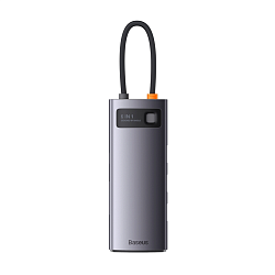 Адаптер-разветвитель для компьютера Baseus Metal Gleam Series/Starjoy(USB3.0*3+PD+SD/TF) (6в1) (Уценка) серый