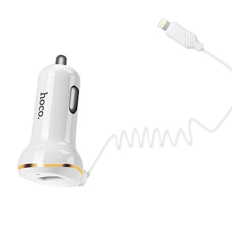 Автомобильное зарядное устройство + кабель Lightning Hoco Z14 18 Вт, белый - 2
