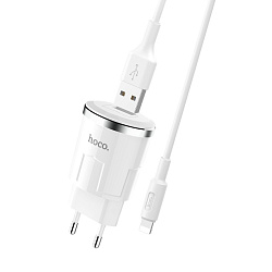 Сетевое зарядное устройство + кабель Lightning Hoco C37A 12 Вт, белый