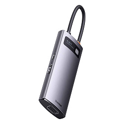 Адаптер-разветвитель для компьютера Baseus Metal Gleam Series/Starjoy(USB3.0*3+ HDMI+PD+VGA) (6в1) (Уценка) серый