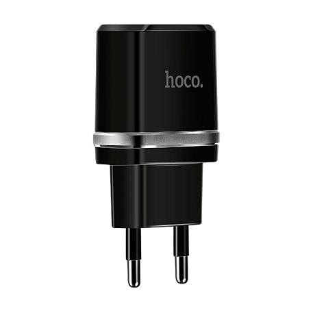 Сетевое зарядное устройство + кабель Lightning Hoco C12A 12 Вт, чёрный - 1