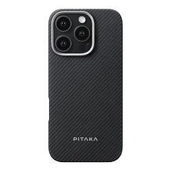 Клип-кейс (накладка) Pitaka Ultra-Slim Case для Apple iPhone 16 Pro Max (Уценка) чёрно-серый (узкая полоска)
